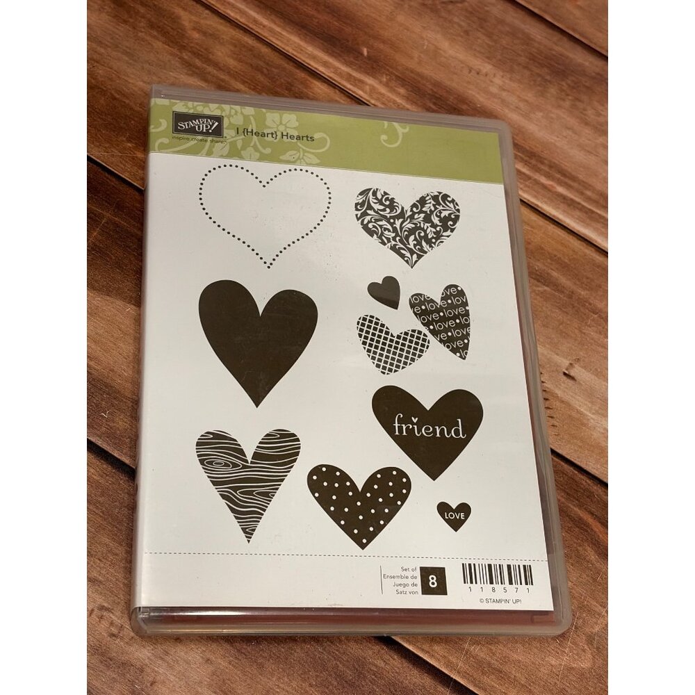 STAMPIN' UP! 118571 I HEART HEARTS RUBBER STAMP SET OF 8 VALENTINE LOVE